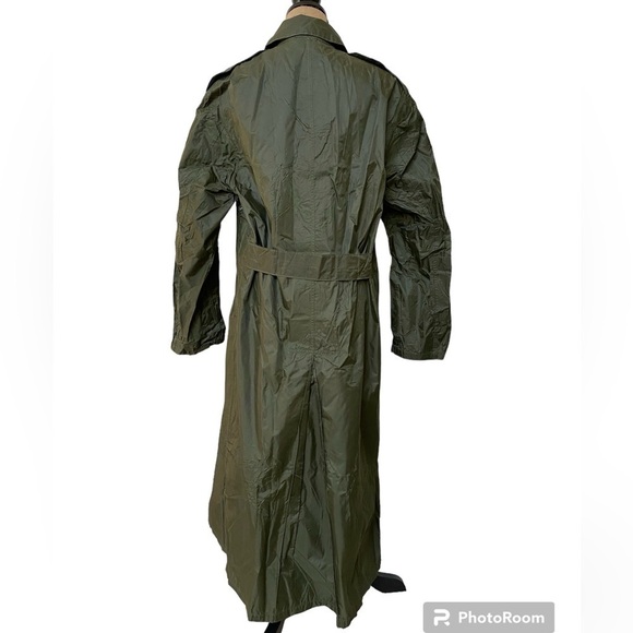 Vintage 1968 US Army Green Trench Rain Coat Nylon Rubber Coated Long Men’s Small - Picture 2 of 11